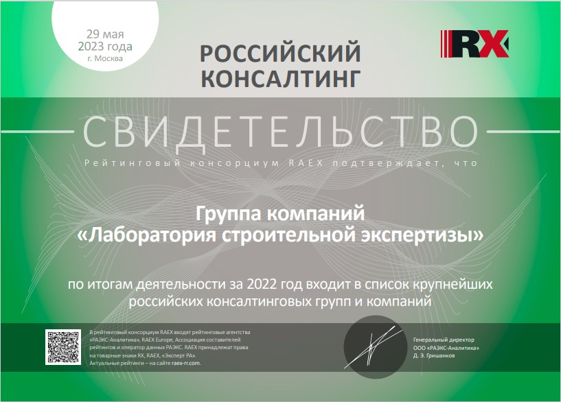 Сертификат RAEX по итогам 2022 года